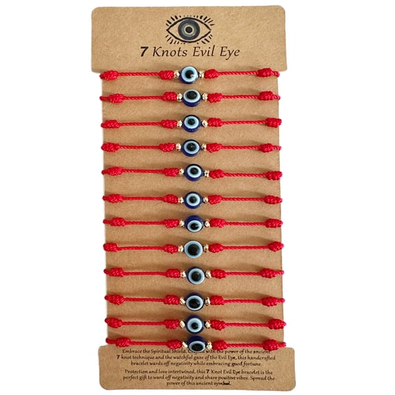 Evil Eye Protection Bracelet Set, 12 Pack Adjustable Red 7 Knot Lucky String Amulets, Black and Pink Friendship Bracelets for Women, Men, Boys, Girls
