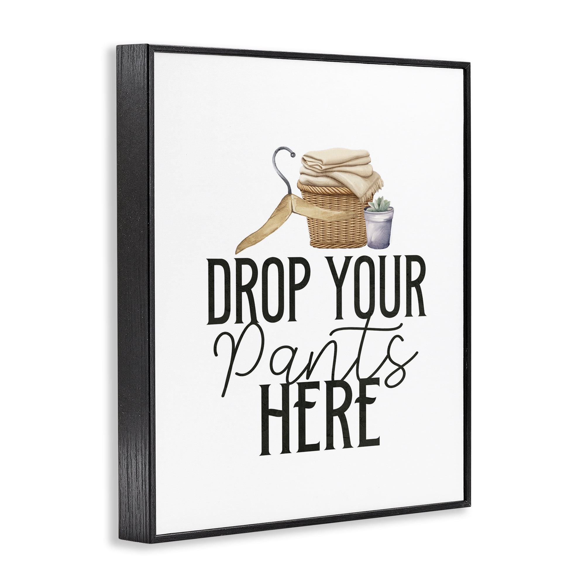 Drop Your Pants Here Minimal Black Framed Giclee Art, design by Kim Allen