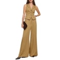 thumbnail image 3 of Women Two Piece Snapbutton Short Suit Vest and Wide Leg Pants Set, 3 of 4