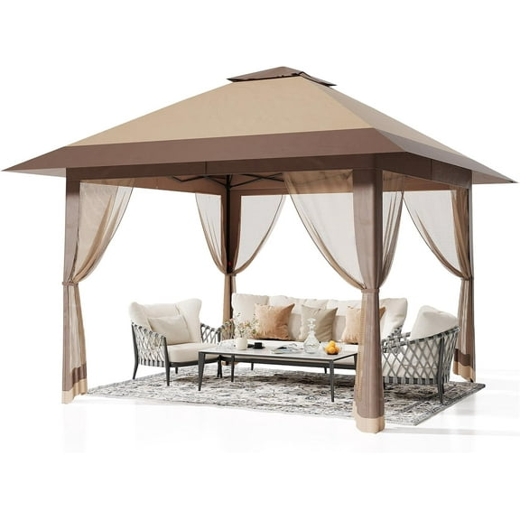 13x13FT Pop-Up Gazebo Canopy Outdoor Patio Tent with Mesh Curtains, Height Adjustable Steel Frame, Waterproof Roof, Easy Setup for Garden, Backyard, Wedding, Party
