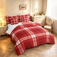 thumbnail image 2 of Manfei Vintage Grid 7pcs Queen Bedding,Modern Check Bedding Comforter Set Queen,Red White Pink,Reversible, 2 of 7