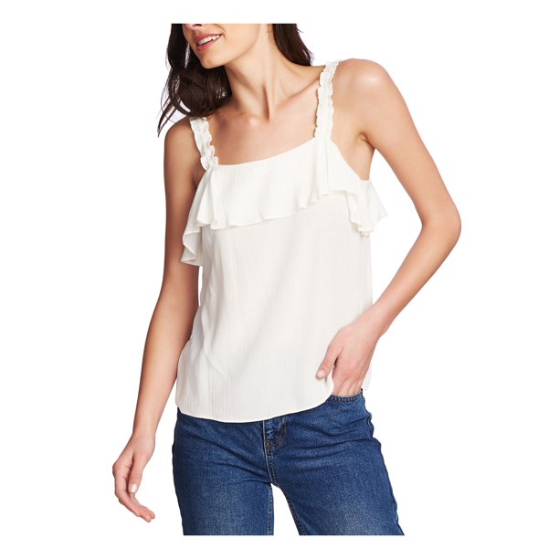 1.STATE 1. STATE Womens White Ruffled Sleeveless Square Neck Top Size