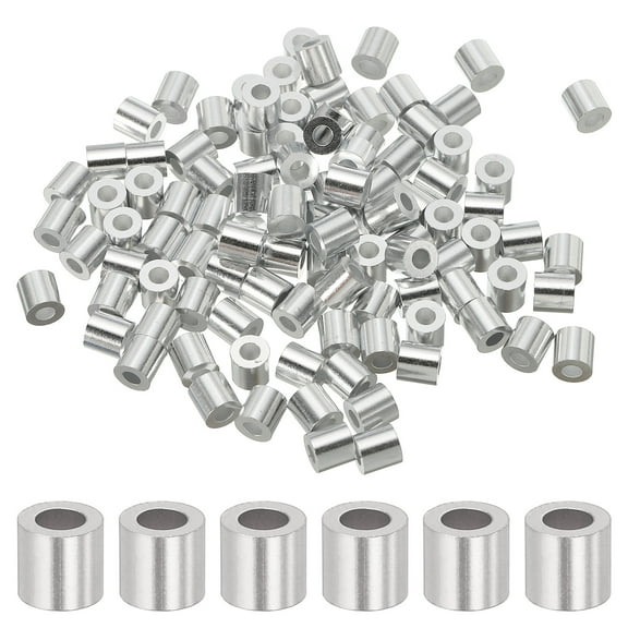 Uxcell 1/8"(2.5mm) Aluminum Crimping Loop Sleeve, Wire Rope Stop Sleeve Round Crimp Ferrules for Wire Rope and Cable Ferrule, Silver 100Pcs