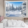 thumbnail image 2 of Winter Tapestry Window Outside Snow Covered Pine Tree and Snowy Mountain Tapestry Wall Hanging Natural Snow Scene Tapestry Wall Hanging for Bedroom Living Room Dorm Wall Art Home Decor 60x40 inch, 2 of 7
