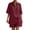 Wine, variant on SOOMLON Linen Outfits for Ladies Plus Size Button Henley 3/4 Sleeve Blouse Elastic Waist Shorts Two Piece Matching Set