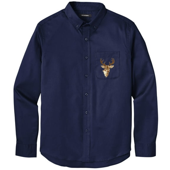 Men's BUCK DEER PATCH Twill Shirt with Pocket, Extra-Small Navy Blue