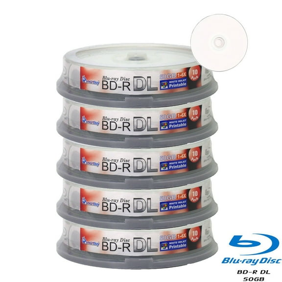 Smart Buy 50-disc 50GB 6x Blu-Ray BD-R DL Dual Layer White Inkjet Hub Printable Blank Data Video Recordable
