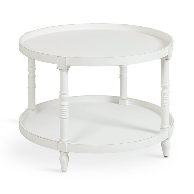 Kate and Laurel Table Basse Ronde à Gradins 29 x 29 x 21, Blanche, Traditionnelle Table de Salon à Deux Niveaux avec Rangement et Construction en Bois Résiliente