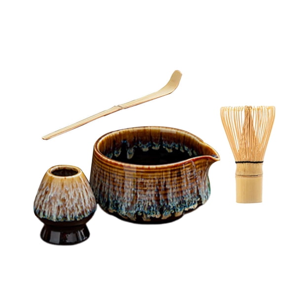 Juego de té matcha Cuenco para matcha con Juego de herramientas para hacer té hechas a mano Batidor de matcha de bambú japonés Kit para Dorado