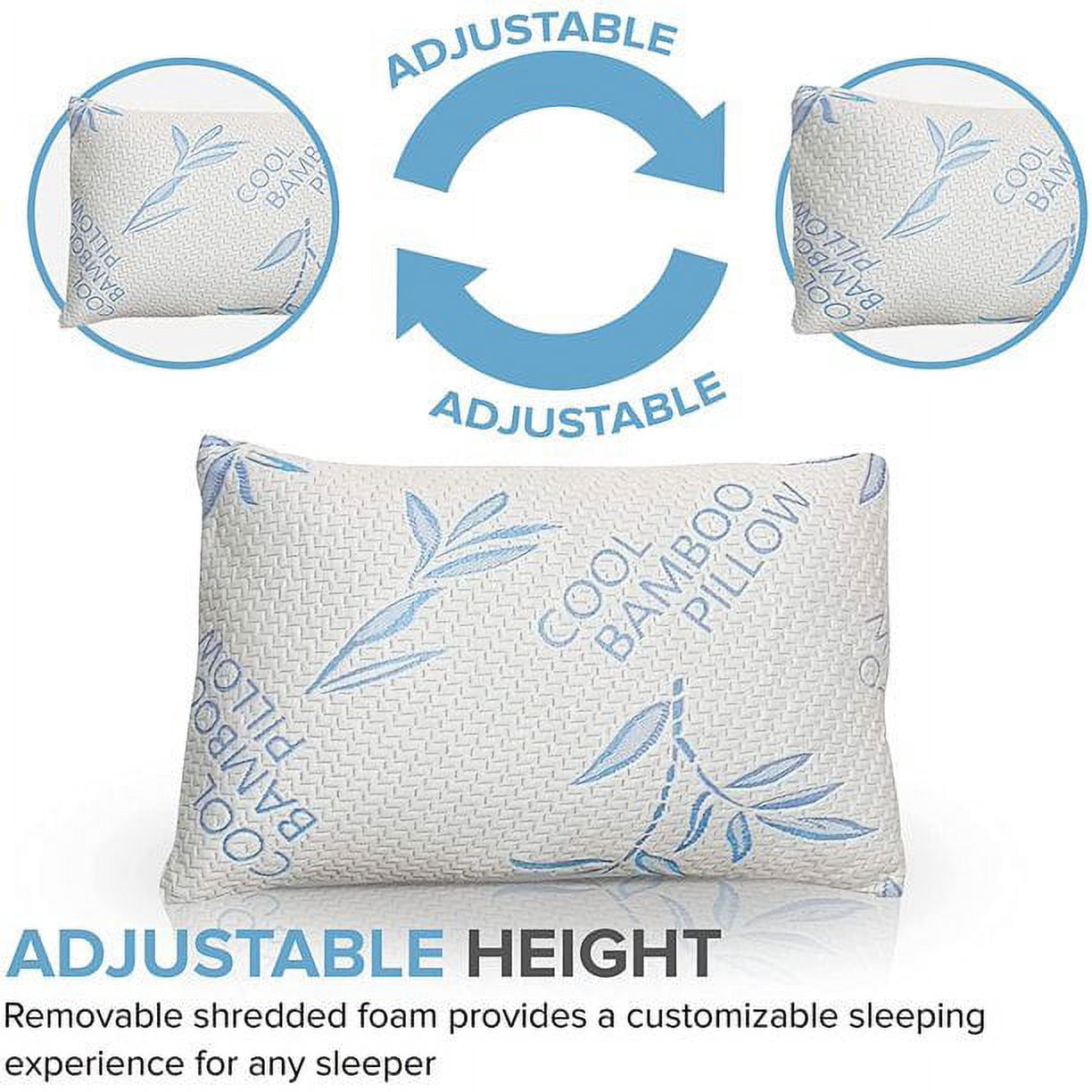 2 Pack Queen Size Pillows - Shredded Memory Foam Adjustable Pillow - Removable/Washable Cover ,Bed Pillows for Back, Stomach, Side Sleepers