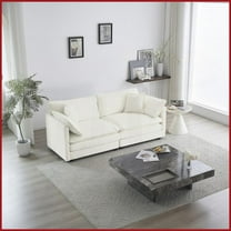 Modern White Chenille Loveseat Sofa with 4 Pillows – Deep Seat 2-Seat Couch for Living Room, Sturdy Solid Wood Frame