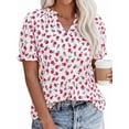 thumbnail image 3 of PRETTYGARDEN Summer Short Sleeve V Neck Shirts for Women Trendy Floral Print Loose Ruffle Tops Business Casual Blouses, 3 of 8