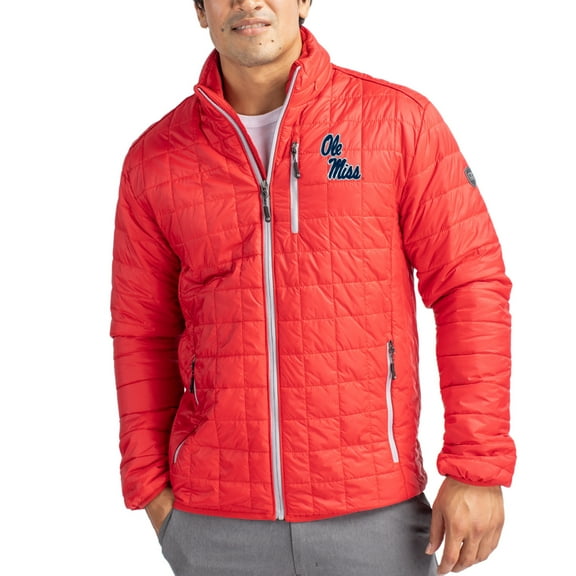Men's-Cutter & Buck  Red Ole Miss Rebels Rainier Eco Insulated PrimaLoft Full-Zip Puffer Jacket