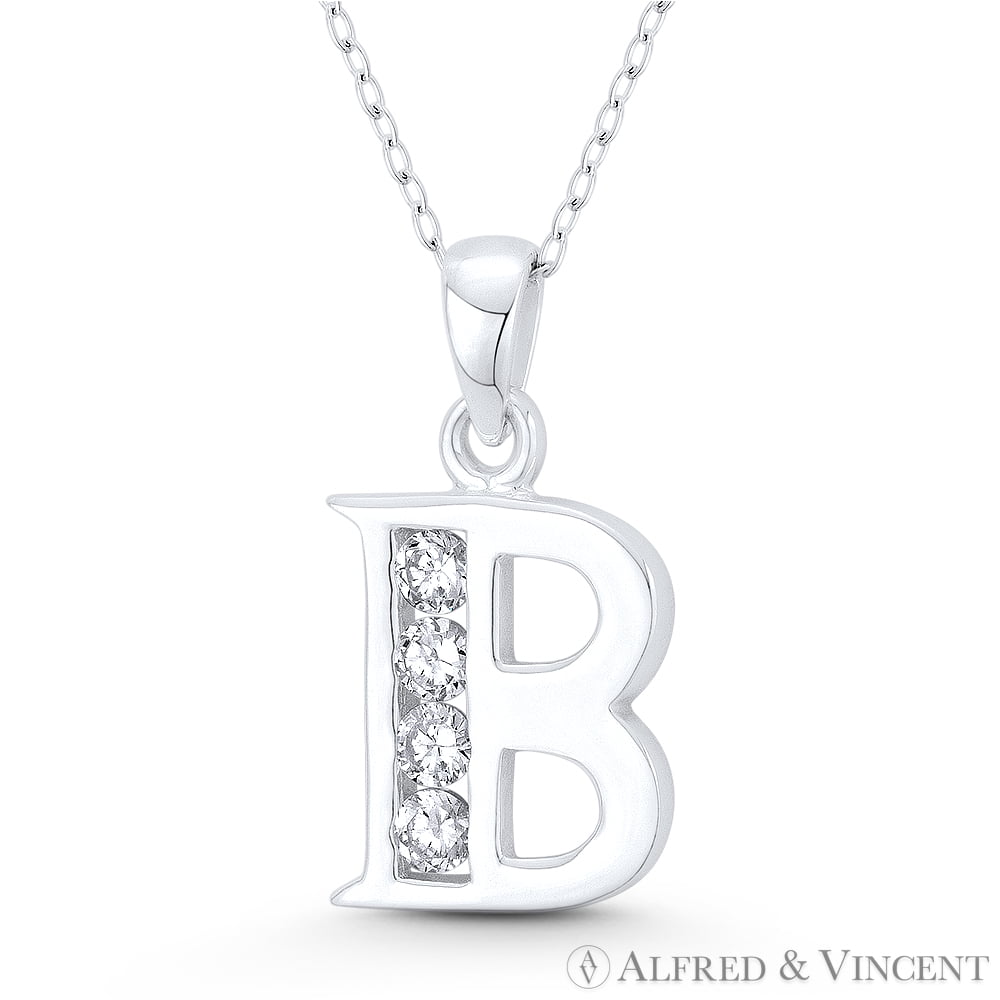 Sterling Silver CZ Initial B Pendant 