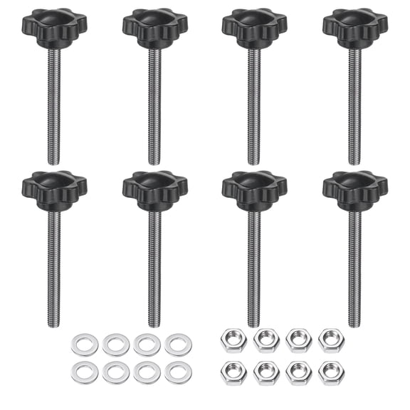 Uxcell 8pcs Star Clamping Knobs with Nuts Washers M5 x 50mm 304 Stainless Steel Stud 25mm 6-Star Head Threaded Stud Hand Knobs