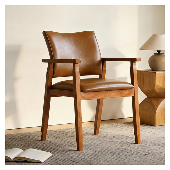 Mid Century Dining Chairs Armrest, PU Leather Kitchen Chairs Set of 1