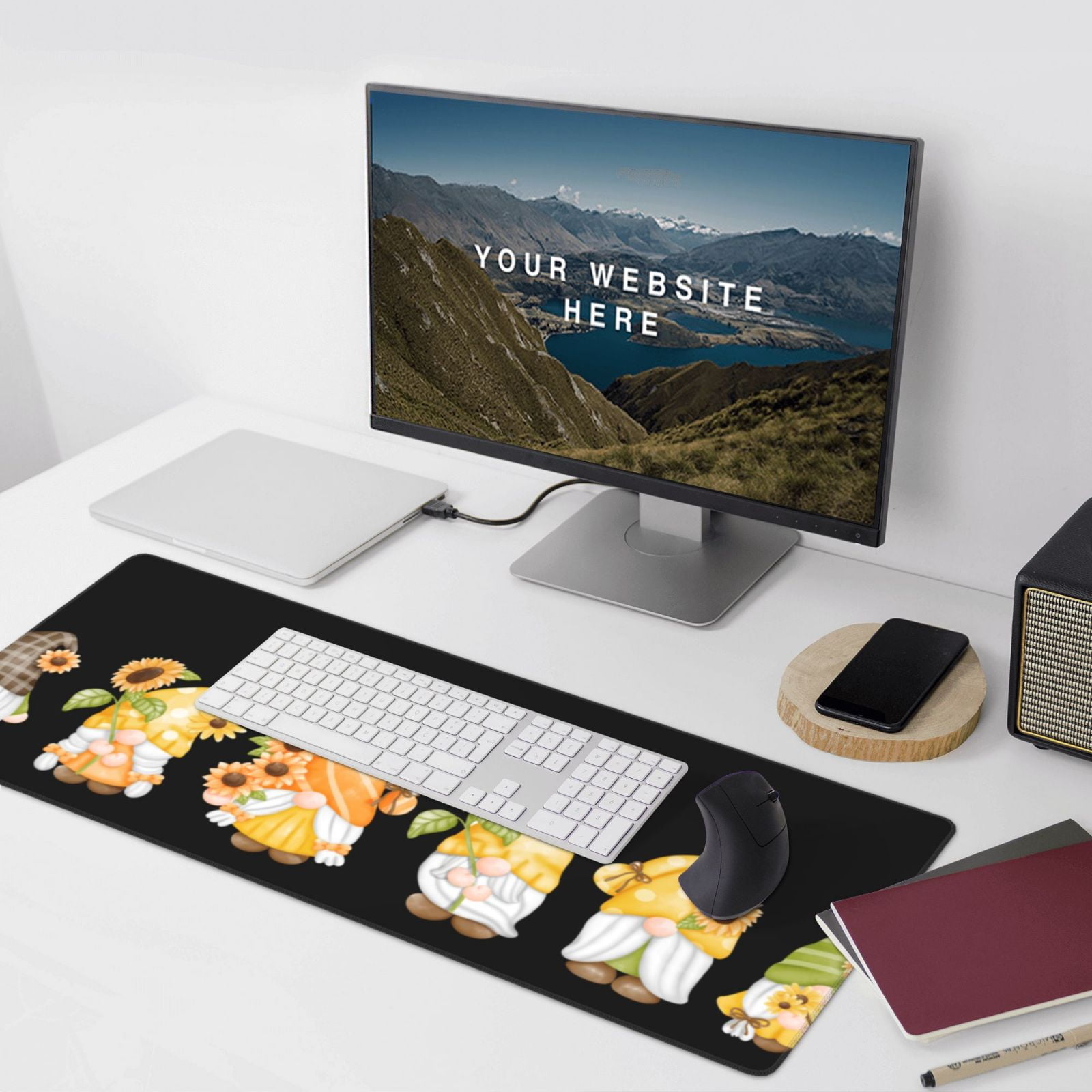 Hirioo Hello Spring Sunflower Gnomes for Mouse Pad ,Anti-Slip Base, Durable Stitched Edges, Perfect for Gaming, Office, and Home Use,16x35.5in
