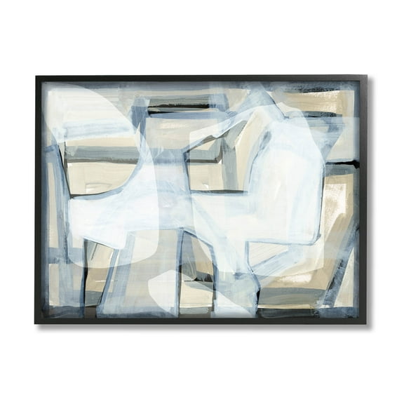 Stupell Industries Modern Layered Geometric Shapes Design Painting Black Framed Art Print Wall Art, Design by Cartissi