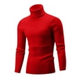 thumbnail image 3 of Miluxas Men Turtleneck Sweater Long Sleeve Cable Knit Sweaters Slim Fit Mock Neck Twisted Pullover Red, 3 of 5