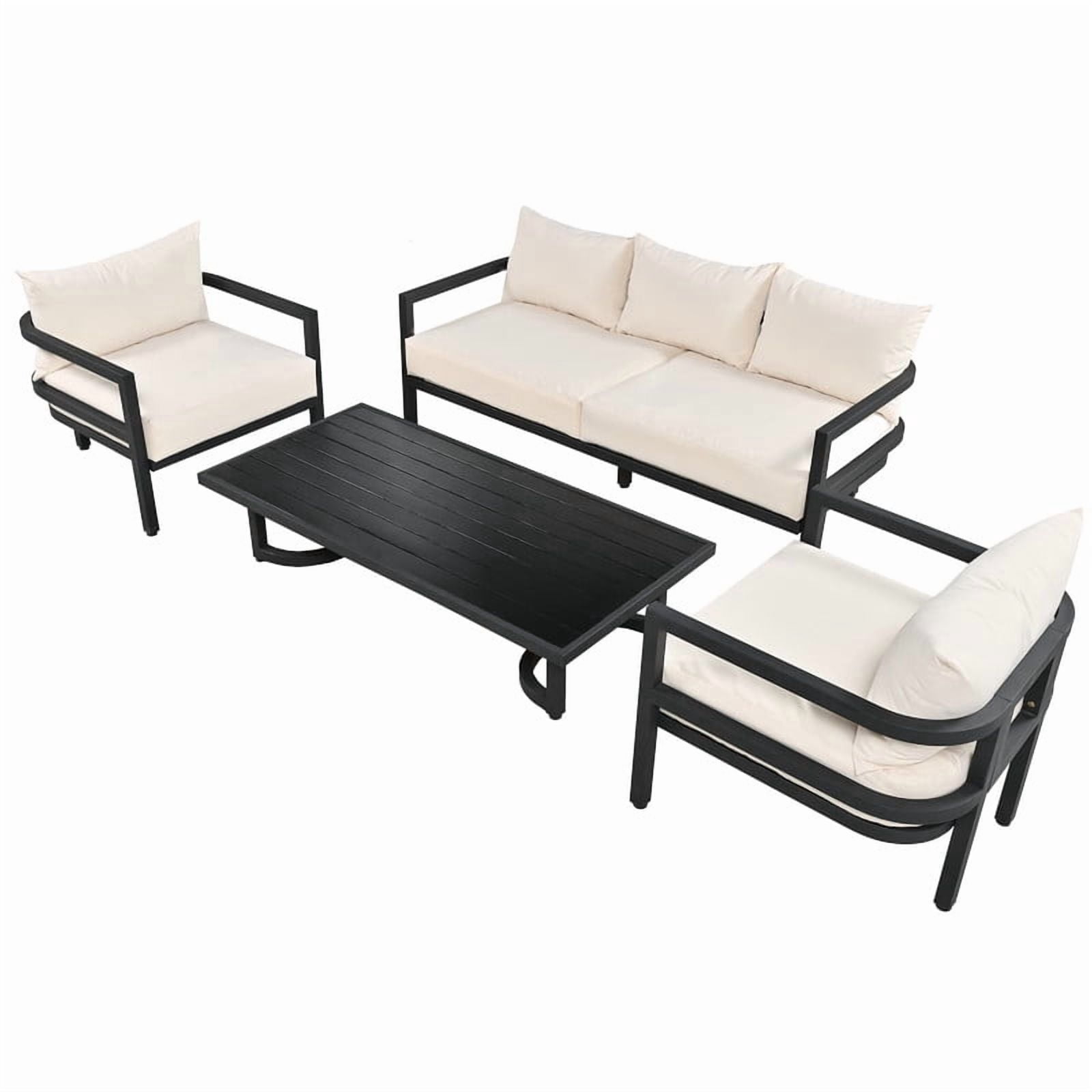 4-Piece Steel Frame Outdoor Sectional Sofa Set with Coffee Table, Patio Conversation Set with Cushions, Patio Furniture Set for Garden, Lawn & Backyard