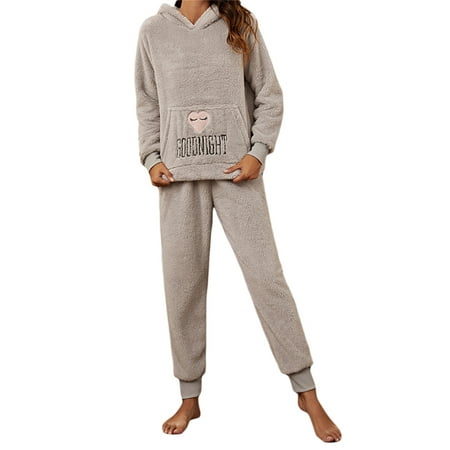 

Bangyeer Women Winter Plush Pajamas Set Long Sleeve Hoodies Sleepwear with Pockets and Jogger Pants Loungewear