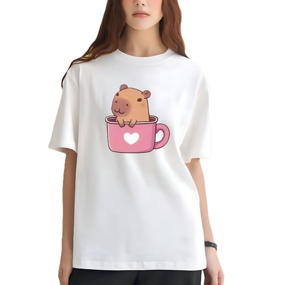 Playera Blanca Camiseta Unisex Capibara Cute