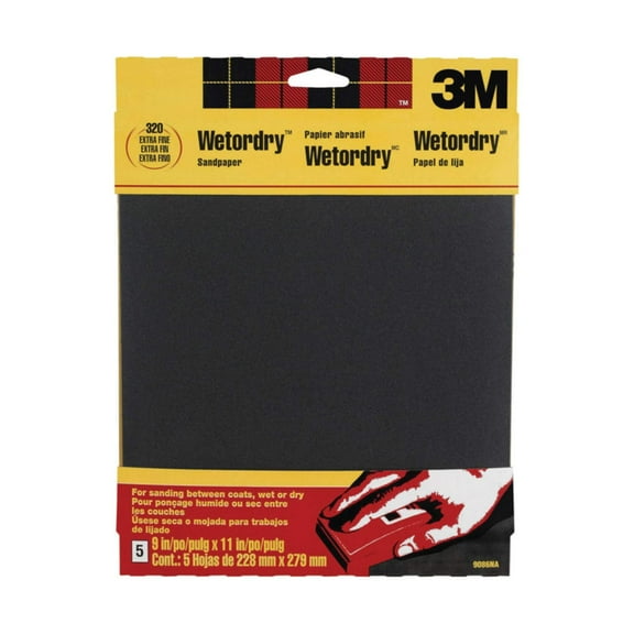 Waterproof Silicone Carbide Sandpaper, 320-Grit, 9 x 11-in., 5-Pk.