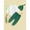 thumbnail image 3 of SUNSIOM Baby 3Pcs Irish Outfits Long Sleeve Romper + Shamrock Embroidery Pants + Hat Set Infant Clothes, 3 of 6
