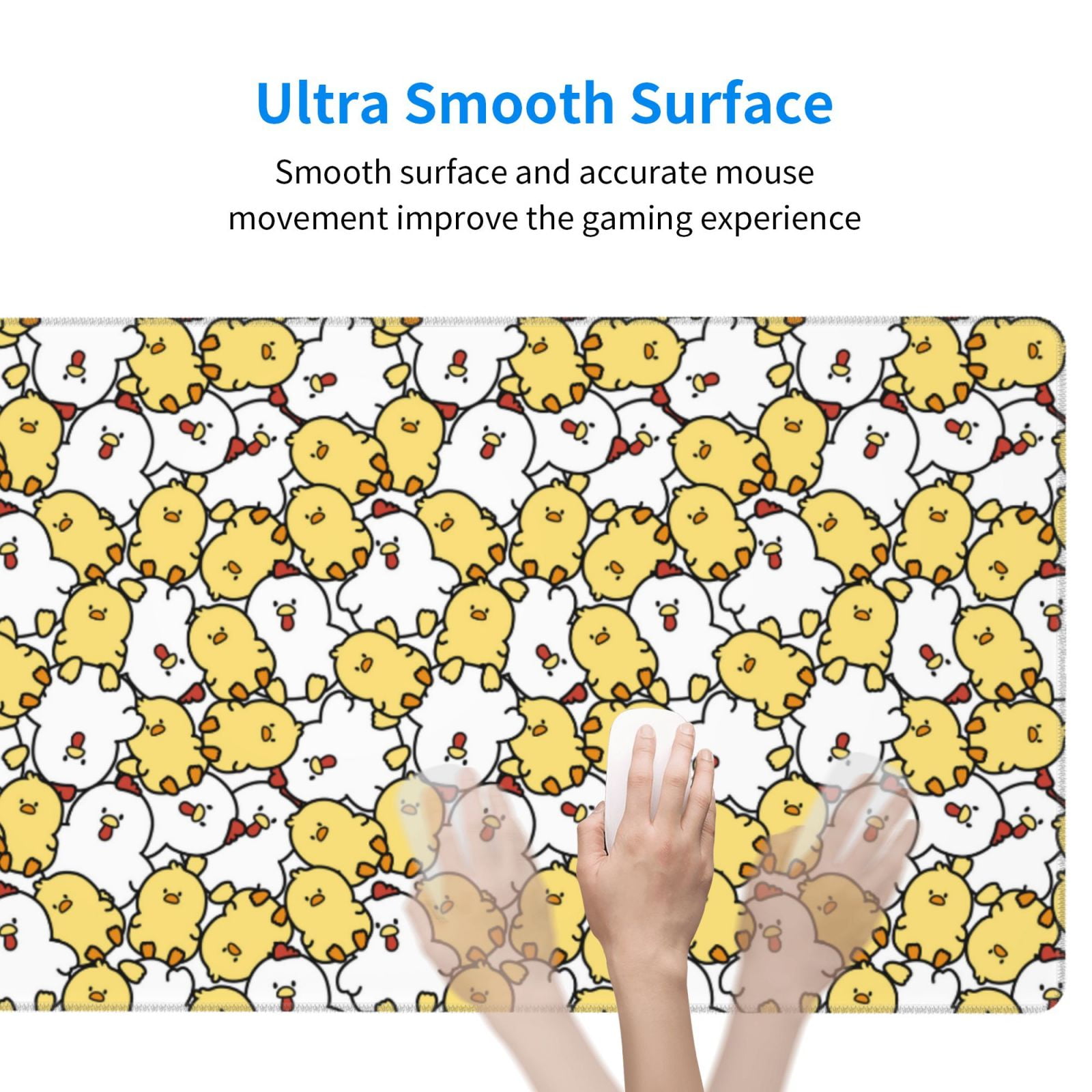 Naloa Cartoon Chicken Gaming Mouse Pad Large Mouse Mat Long Extended Desk Pad Non-Slip Rubber Mice Pads Stitched Edges Thin Pad (16x29.5 Inch)