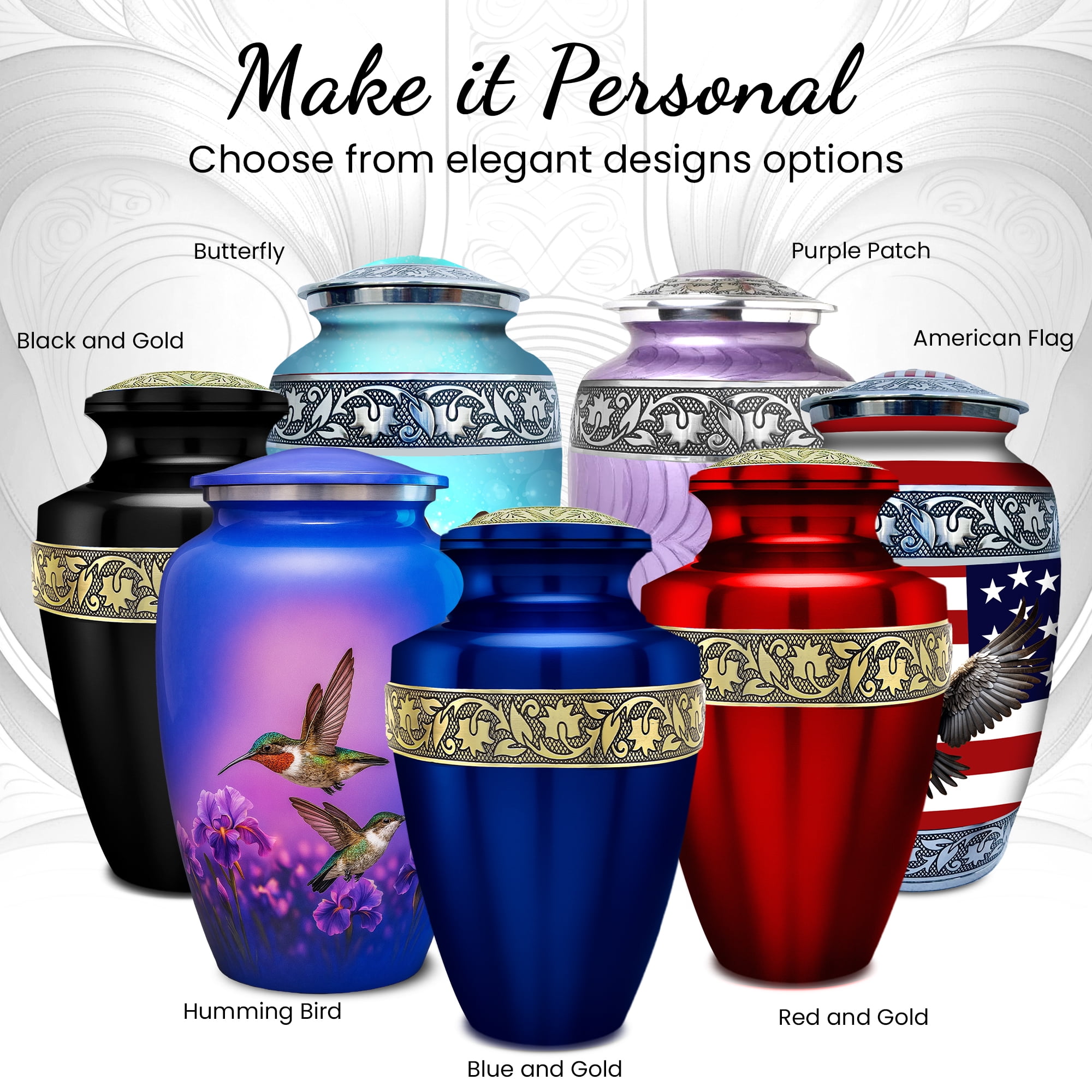 Set of 6 Blue Cremation Urns for Ashes – 1 Large, 4 Mini & 1 Necklace Urn | Handcrafted Aluminum Memorial Tribute | Urn for Ashes