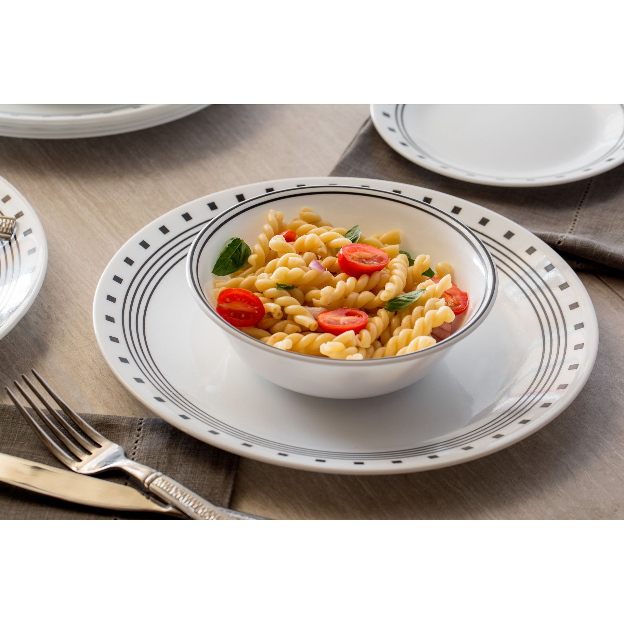 Classic City Block Dinnerware Set Stoneware Chip Resistant Microwave