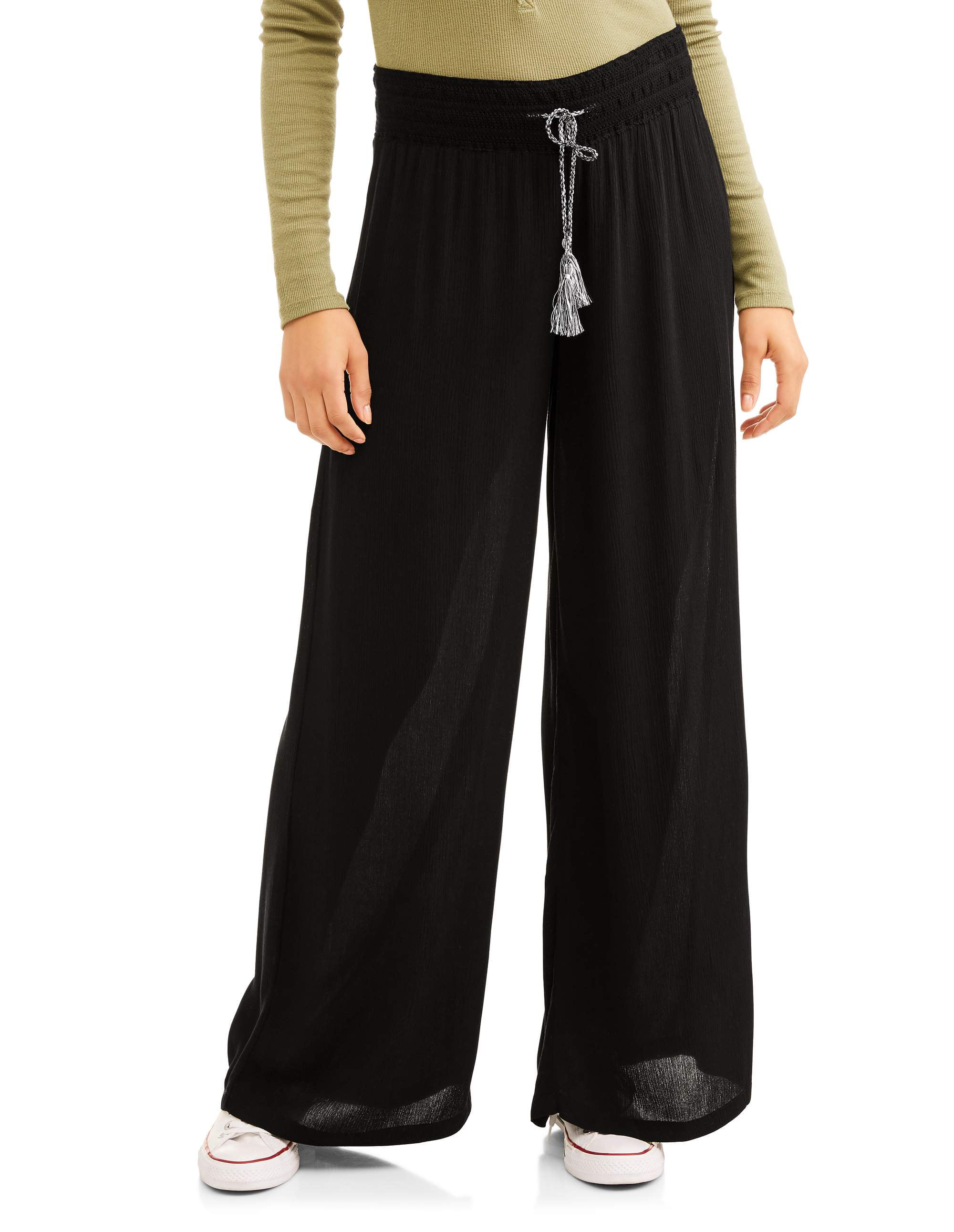 No Boundaries Juniors' crochet waistband wide leg soft pant - Walmart.com