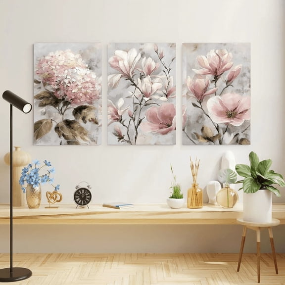 3pcs Canvas Painting, Beautiful Flowers Canvas Posters, For Living Room Wall Art, Suitable for Gifts, Bedroom, Office, Living Room, Home, Dorm Decor, No Frame