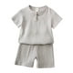 thumbnail image 1 of Gibobby Conjunto de pantalones para Niños pequeños, bebé, niño y niña, sólido, sudadera de lino y algodón de manga corta, camiseta, Tops de cuello redondo(Gris, 12-24 Meses), 1 of 4