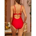 thumbnail image 6 of Charmo Womens Red Scoop Neck One Piece Swimsuit Tummy Control Monkini Swimwear, 6 of 7