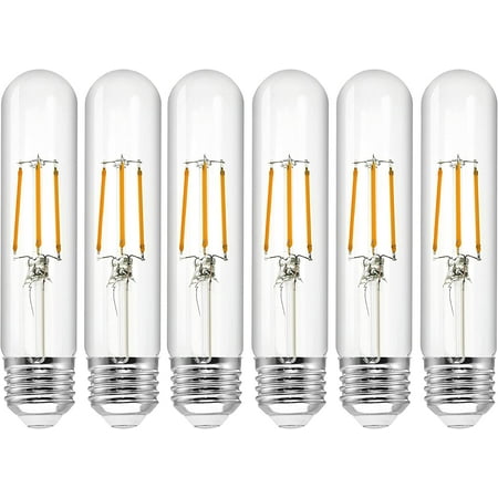 

6 Pack T10 LED Bulb 6W Dimmable E26 Base Tubular Light Bulb 2700K Warm White 60W Equivalent 800lm T10 Bulb for Rustic Pendant Wall scones Tube Light Bulbs Desk Lamp Filament Vintage Edison Light Bulb