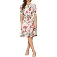 thumbnail image 1 of INSPIRAR CHIC Vestido Midi Floral de Manga Abullonada con Cuello Peter Pan de Cintura Alta en Color Beige y Rojo XL, 1 of 6