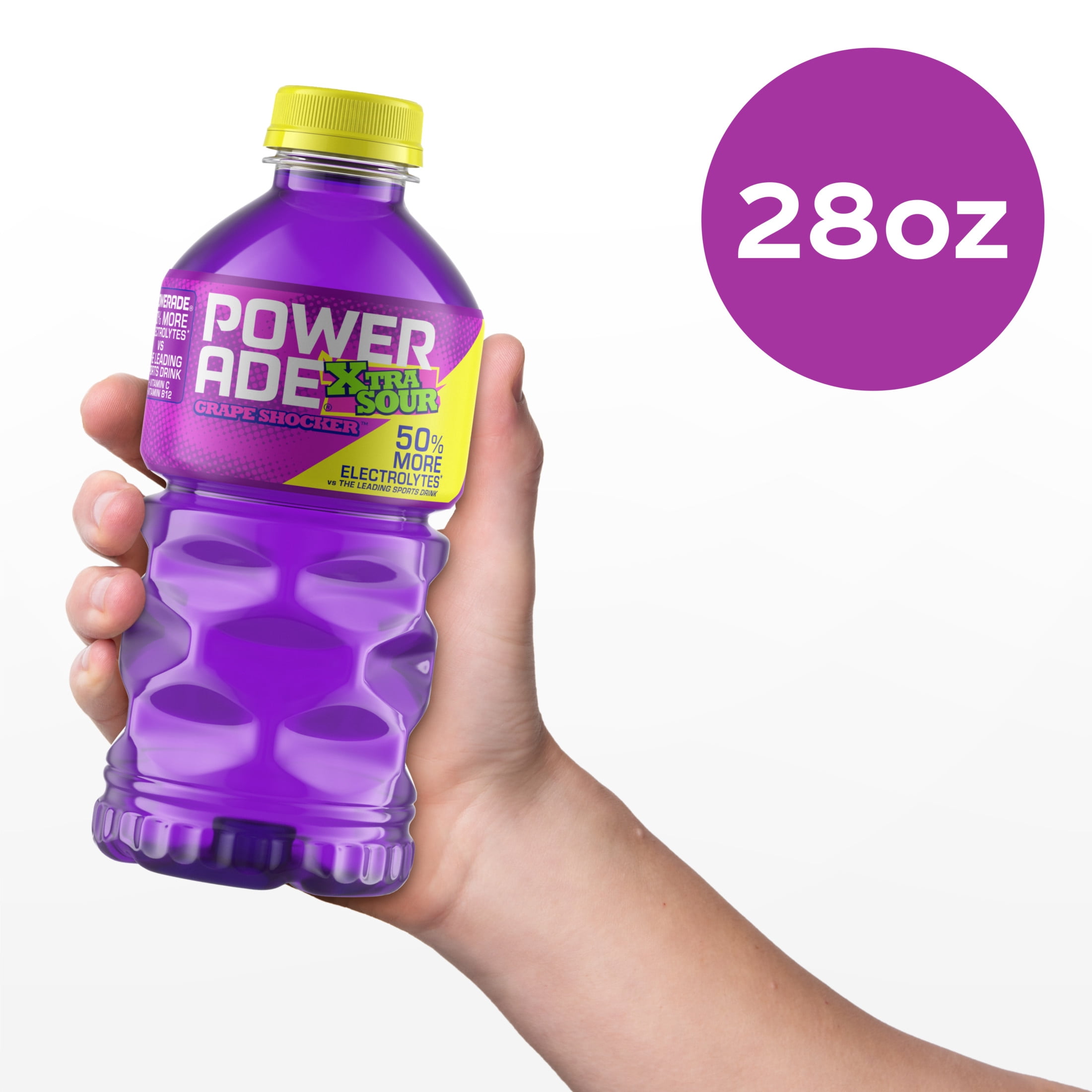 POWERADE XTRA SOUR Grape Shocker Electrolyte Sports Drink Bottle, 28 fl oz