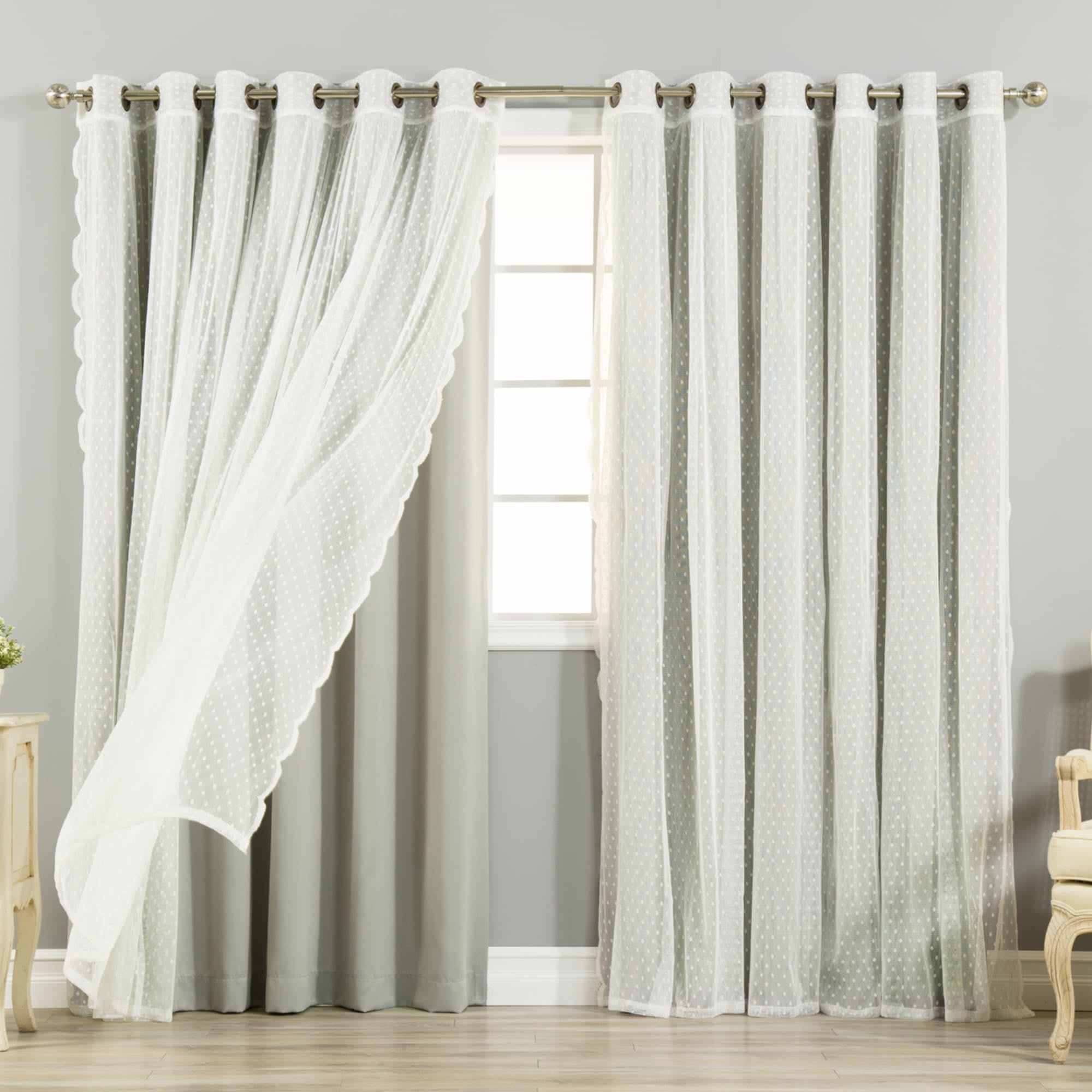 Mix Match Extra Wide Blackout And Dot Lace Sheer 2 Piece Curtain