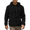 thumbnail image 2 of CharmCyan Men’s Hooded Pullover Sweater with Textured Cable Knit Pattern Drawstring Hood Kangaroo Pocket Long Sleeves Casual Fit Black L, 2 of 2