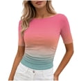 thumbnail image 3 of Bovxnpu Womens Short Sleeve T Shirts Printed T-Shirt Short Sleeve Crew Neck Ruched Side Slim Tops Summer Tops, 3 of 8