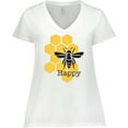 thumbnail image 3 of Inktastic Honeycomb Bee Happy Women's Plus Size V-Neck T-Shirt, 3 of 5