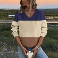 thumbnail image 2 of Atogsazn Womens V Neck Sweatshirt Casual Striped Long Sleeve Pullover Sweatshirts Fall Tops Clothes Outfit 01-Navy XXXXL Fashion, 2 of 6