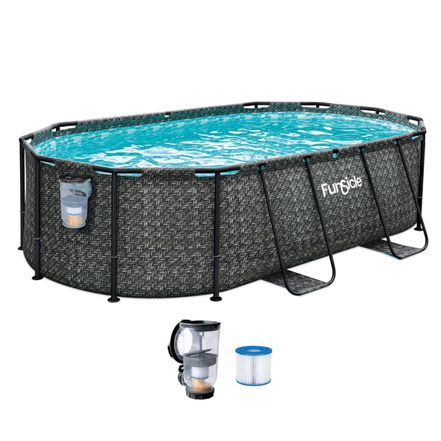 Funsicle 13'11" Oasis Designer Above Ground Pool with Pump, Oval Frame, Dark Herringbone