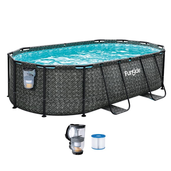Funsicle 13'11" Oasis Designer Above Ground Pool with Pump, Oval Frame, Dark Herringbone