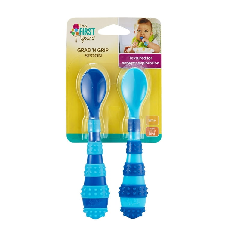 Spuni - First Baby Spoon for 4 Months Onwards, Bubbly Blue and Lucky Lemon  Yellow, 2 Pack