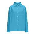 thumbnail image 7 of Dazajoo Cotton and Linen Shirts Women Summer Solid Color Long Sleeve Tops with Pockets 2025 Lightweight Casual Button Down Lapel Blouses,Blue,L, 7 of 7