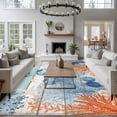 thumbnail image 4 of Summer Ocean Washable Living Room Rugs 5'x7', Coastal Jellyfish Orange Corals Shells Teal Wooden Low Pile Throw Large Area Rugs Non-Slip Sturdy Edge Binding Carpet for Dining Room Bedside Kitchen, 4 of 9