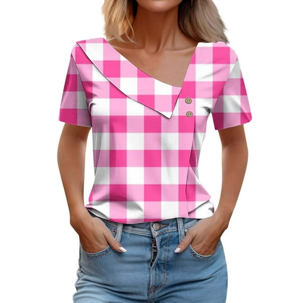 Camisas de Manga Corta para las Mujeres a Damas Botón de Impresión Casual Tee Top, Vintage Y Humorista Camisas de Mujer Casual