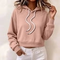 thumbnail image 2 of hoksml Women Solid Cropped Drawstring Hoodie Drop Shoulder Long Sleeve Pullover Sweatshirt for Casual Street Daily Wear, 2 of 5
